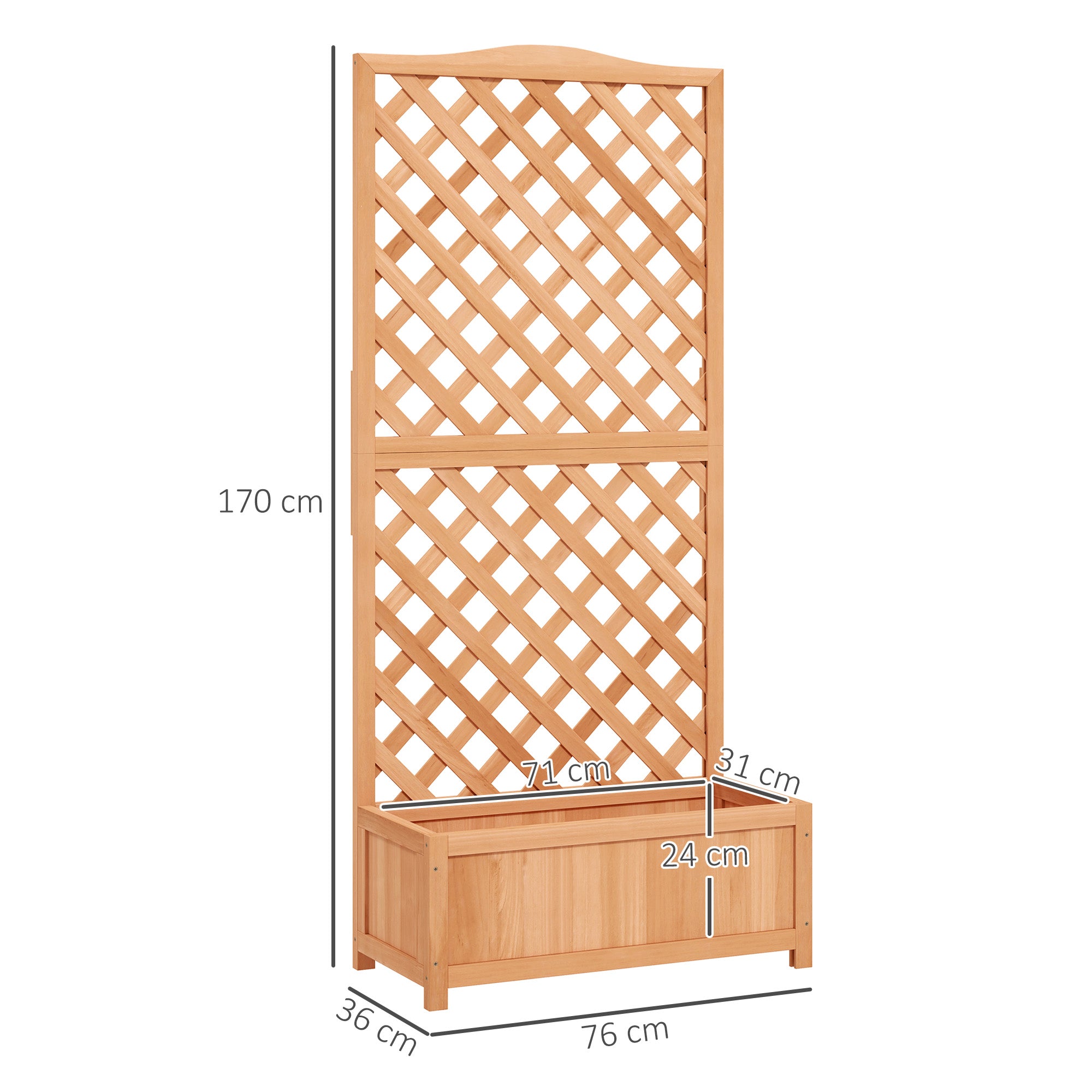 Planter with Trellis for Climbing and Wide Bottom, in Fir Wood, 76x36x170 cm, Brown