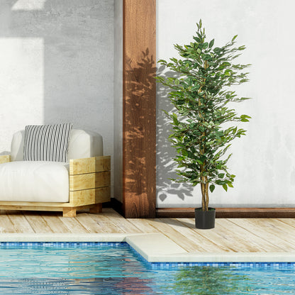 HOMCOM Fake Ficus Plant 150cm High, Indoor and Outdoor Decoration with Pot Included - Borgè