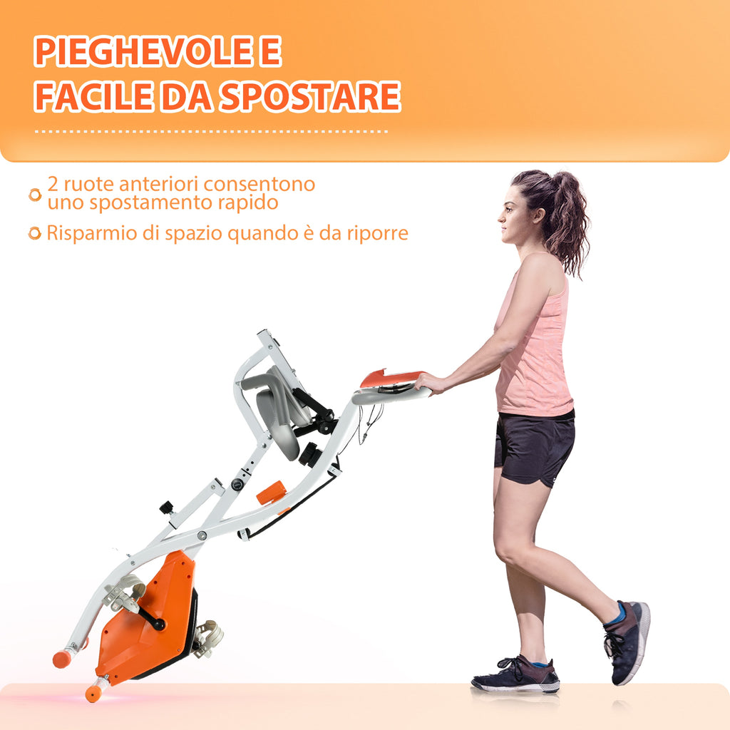 Folding Exercise Bike with 8-Level Magnetic Resistance, Heart Rate Sensor, 2.5kg Flywheel, Orange