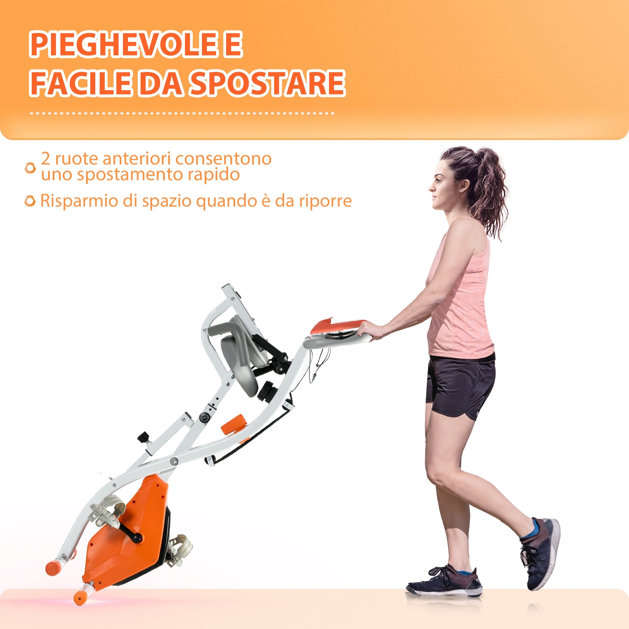 Folding Exercise Bike with 8-Level Magnetic Resistance, Heart Rate Sensor, 2.5kg Flywheel, Orange