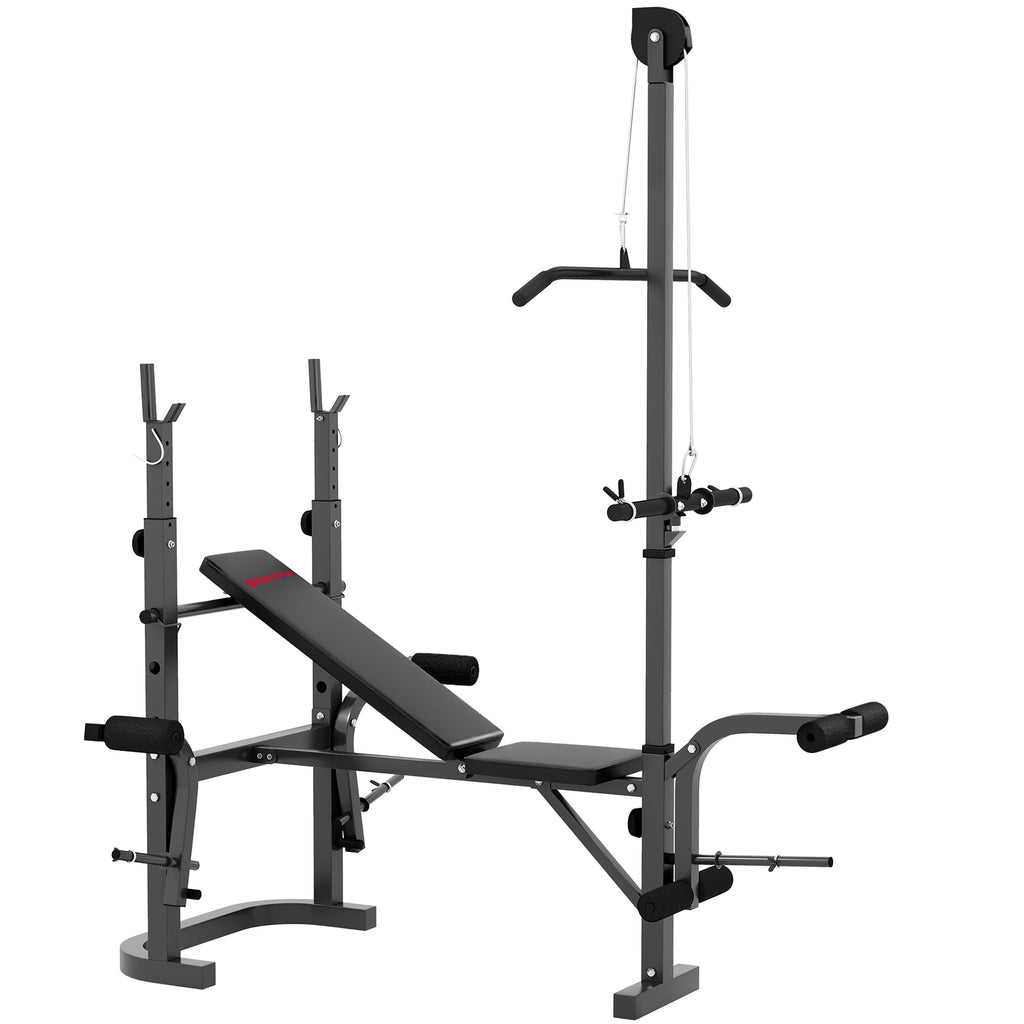SPORTNOW Adjustable Multifunction Gym Bench with Barbell Rack with Leg Extension, Low Row, Arm Curl, Black