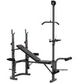 SPORTNOW Adjustable Multifunction Gym Bench with Barbell Rack with Leg Extension, Low Row, Arm Curl, Black