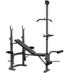 SPORTNOW Adjustable Multifunction Gym Bench with Barbell Rack with Leg Extension, Low Row, Arm Curl, Black