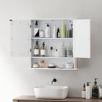 kleankin Wall-Mounted Bathroom Cabinet with 2 Mirrored Doors and Open Shelf, 56x13x58 cm, White