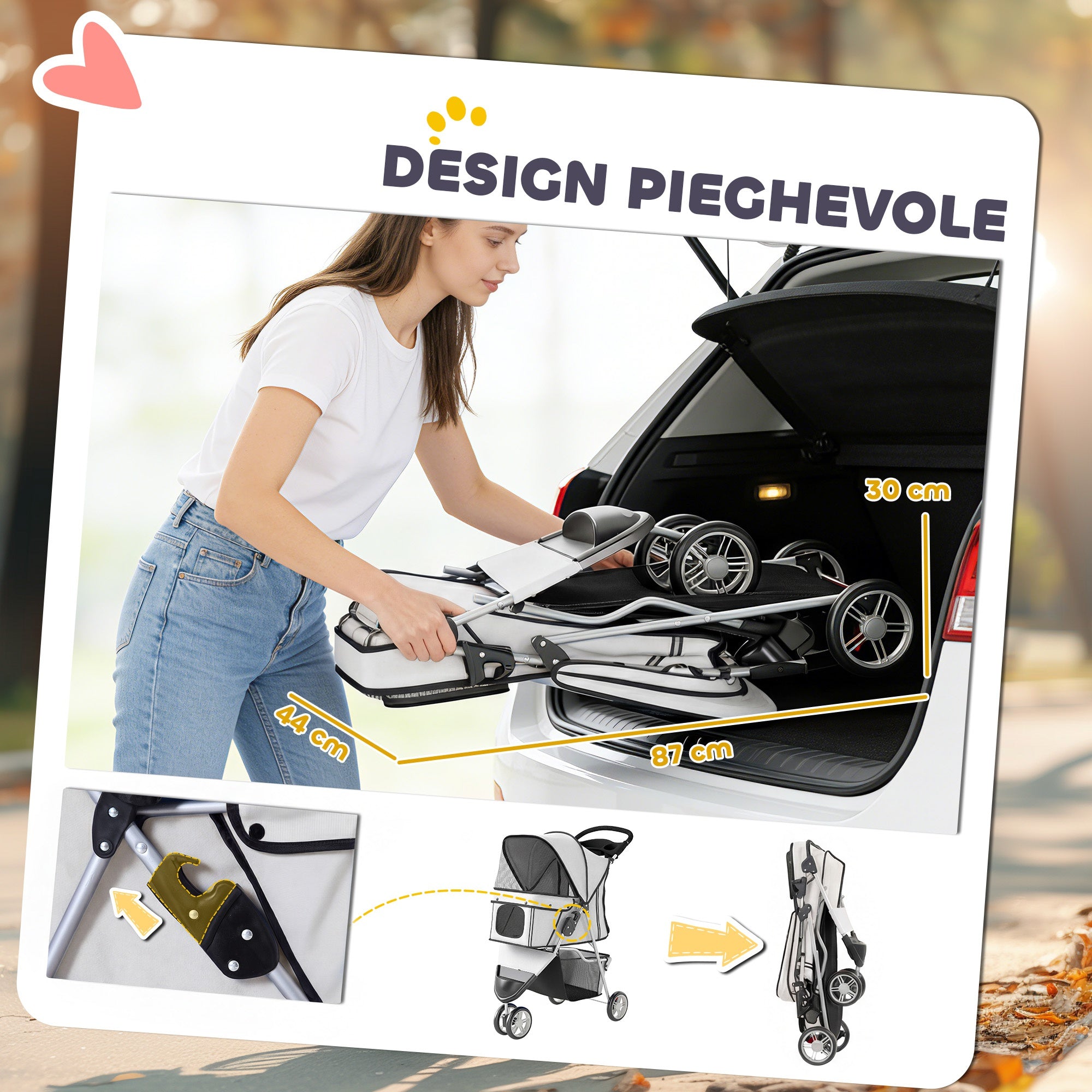 PawHut Folding Dog Stroller with Cup Holder and Basket, 77x44x102 cm, Grey