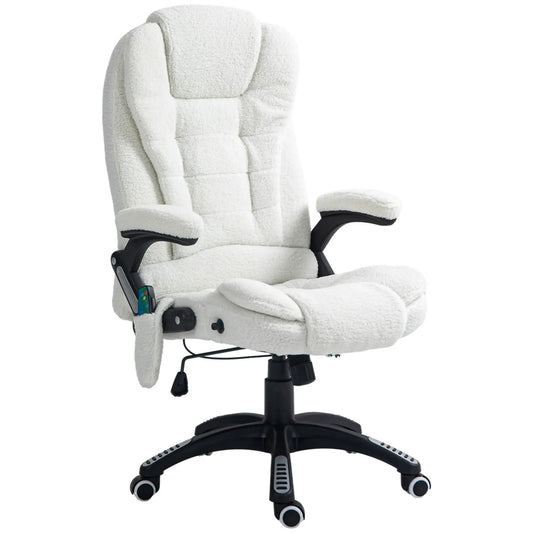 Adjustable Massage Office Chair with Remote Control, in Teddy Fabric, 67x74x107-116 cm, White