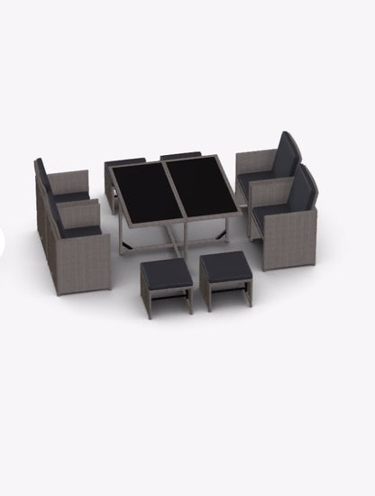 GEMINI | Rattan Garden Table with 8 Seater Chairs (x4 Armchairs X4 Stools)