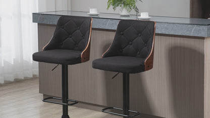 VENERA | Set 2 Swivel Kitchen Bar Stools | 47.5x50x93.5-116 cm | black and walnut