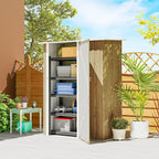 Outsunny Metal Tool Shed with Sloped Roof and Lockable Door, 142x86x189 cm, Wood Color