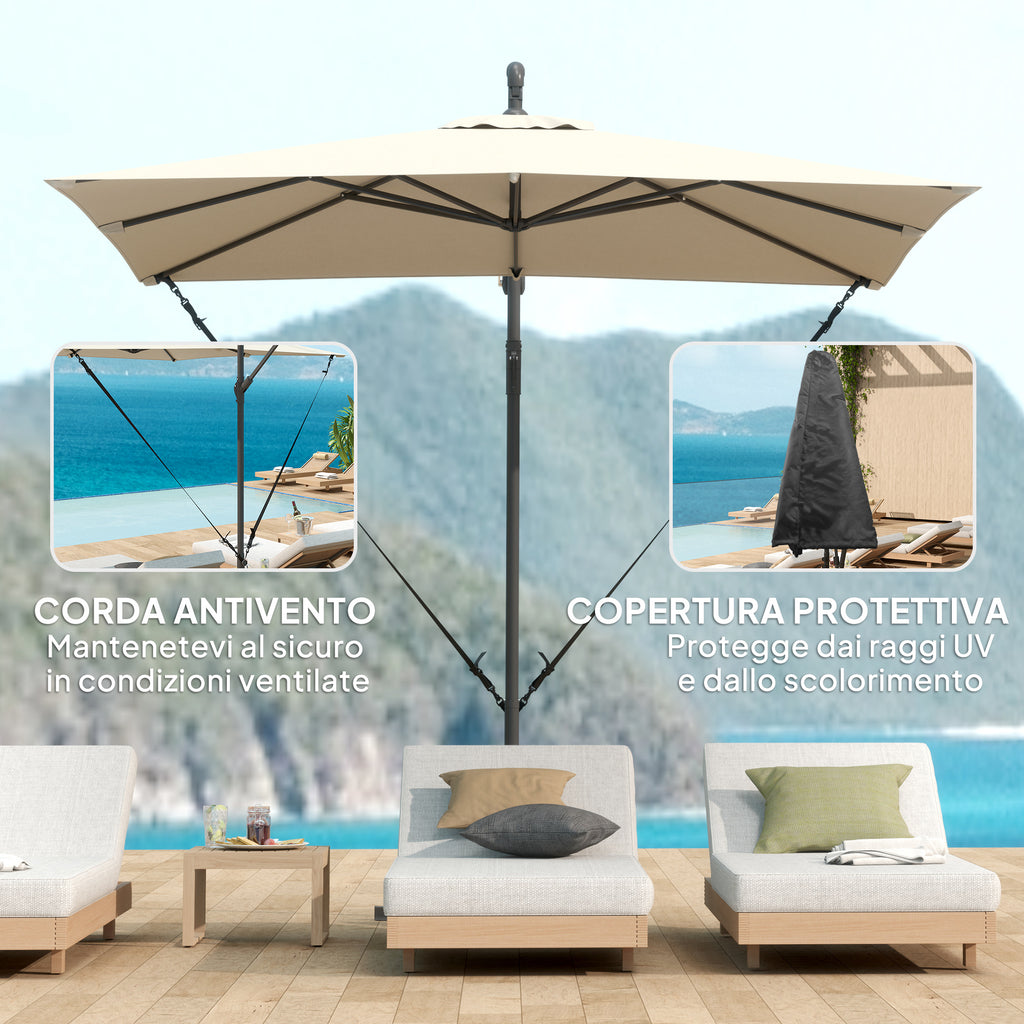 Outsunny 247x247cm Cantilever Umbrella with Cross Base and Crank Handle, in Metal and Polyester, Khaki Color
