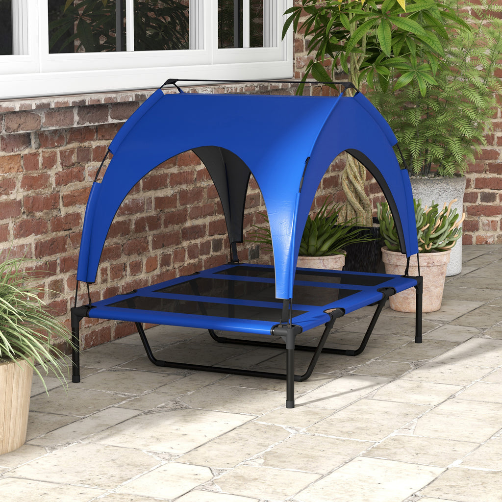 Large Dog Kennel with Protective Roof, in Steel and Polyester, 106x76x94 cm, Dark Blue - Borgè