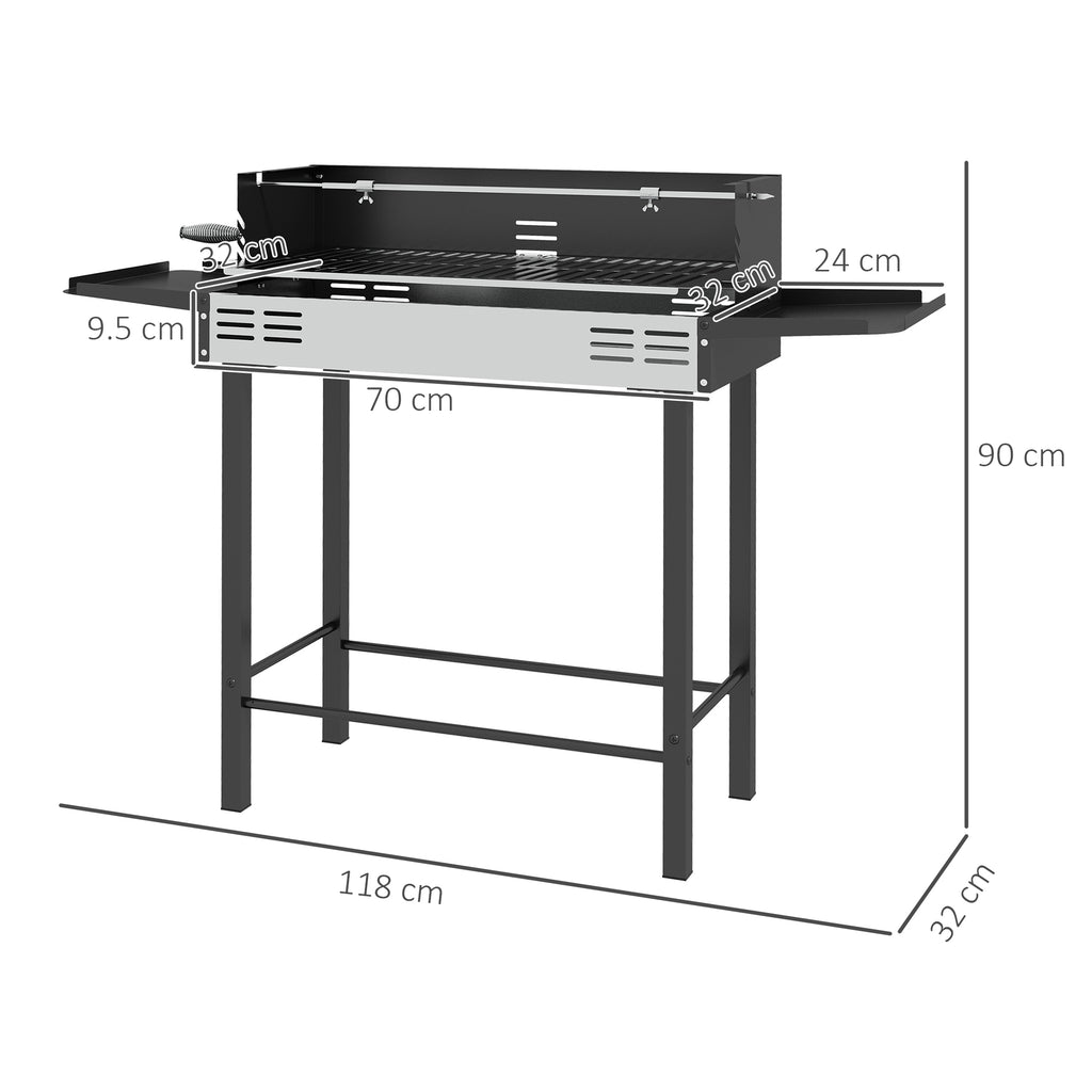 Outsunny 3-Level Charcoal Barbecue with Folding Shelves and Rotisserie, Stainless Steel, 118x32x90 cm, Black - Borgè