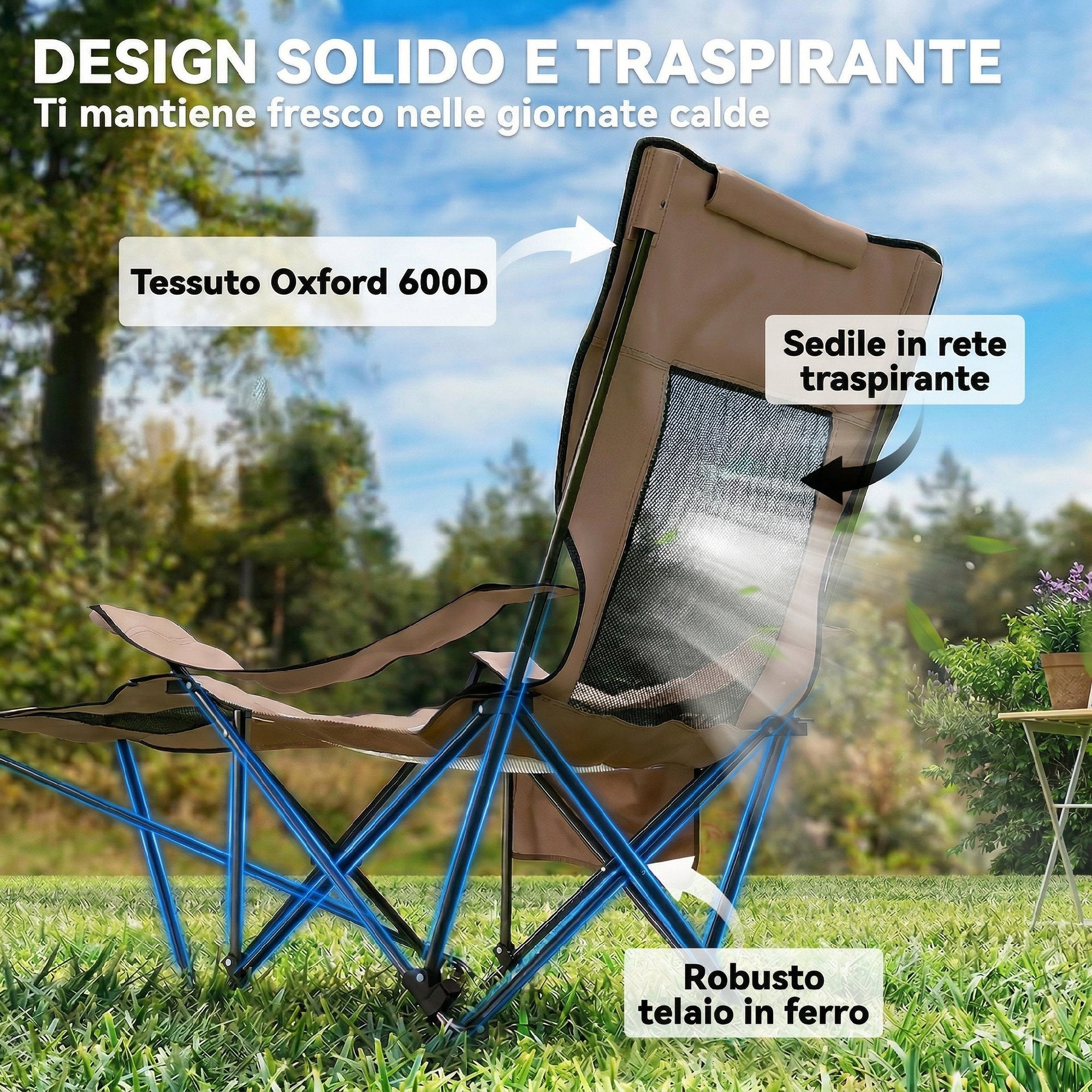 Outsunny Set of 2 Folding Camping Chairs in Oxford Fabric and Metal with Detachable Footrest, Brown and Black