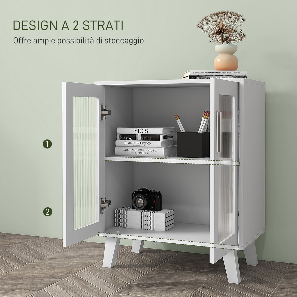 HOMCOM Modern Multipurpose Sideboard with 2 Transparent Doors and 2 Shelves, 61x35x75cm, White - Borgè