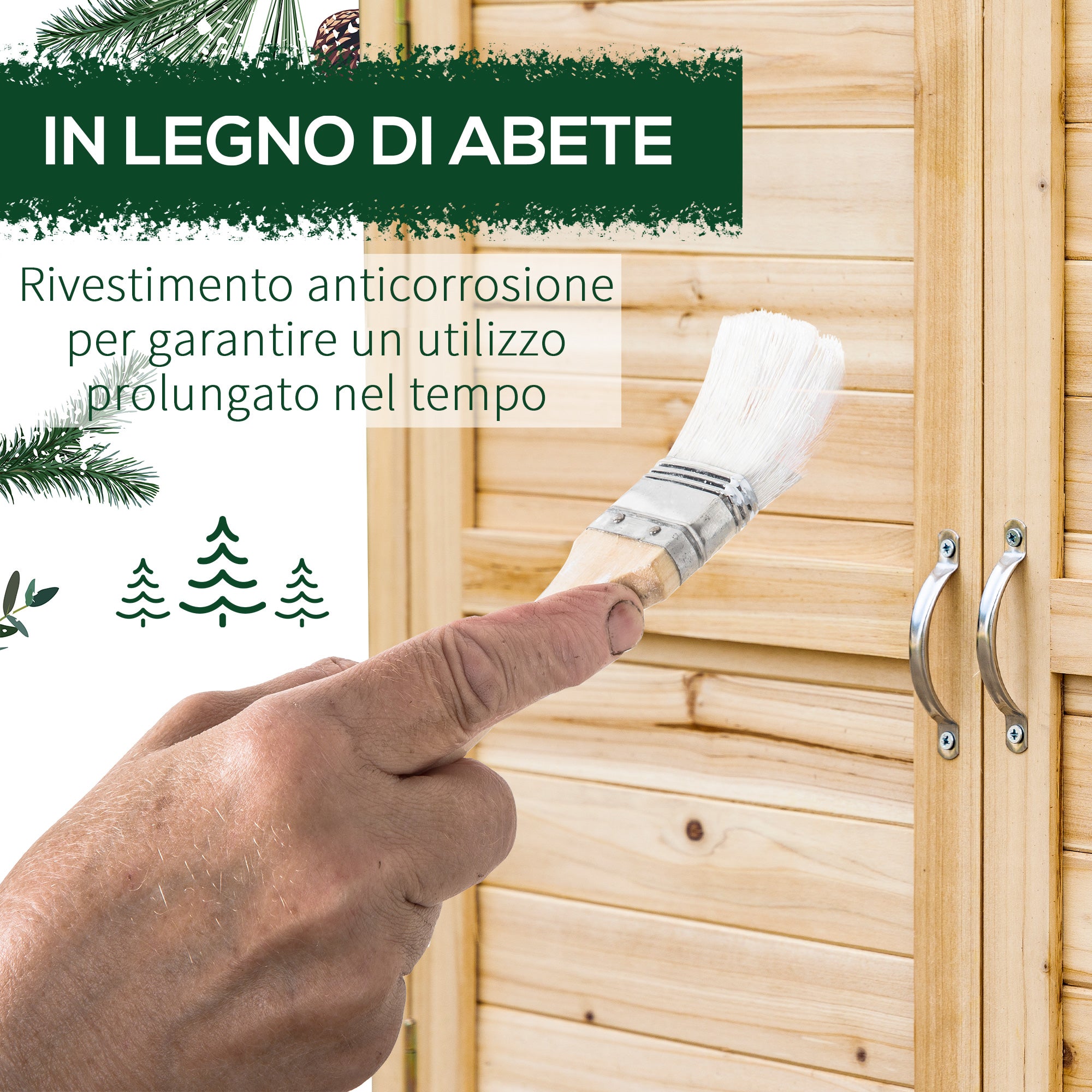 Outsunny outdoor cabinet with 2 fir wood shelves with raised design and 2 doors, 83x40x92 cm - Borgè