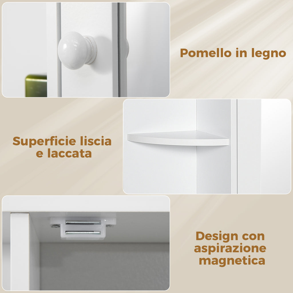 Bathroom Mirror Cabinet with 6 Open and 2 Closed Shelves, 66x17x63 cm Bathroom Cabinet with Mirror, Glass Wall Cabinet, White