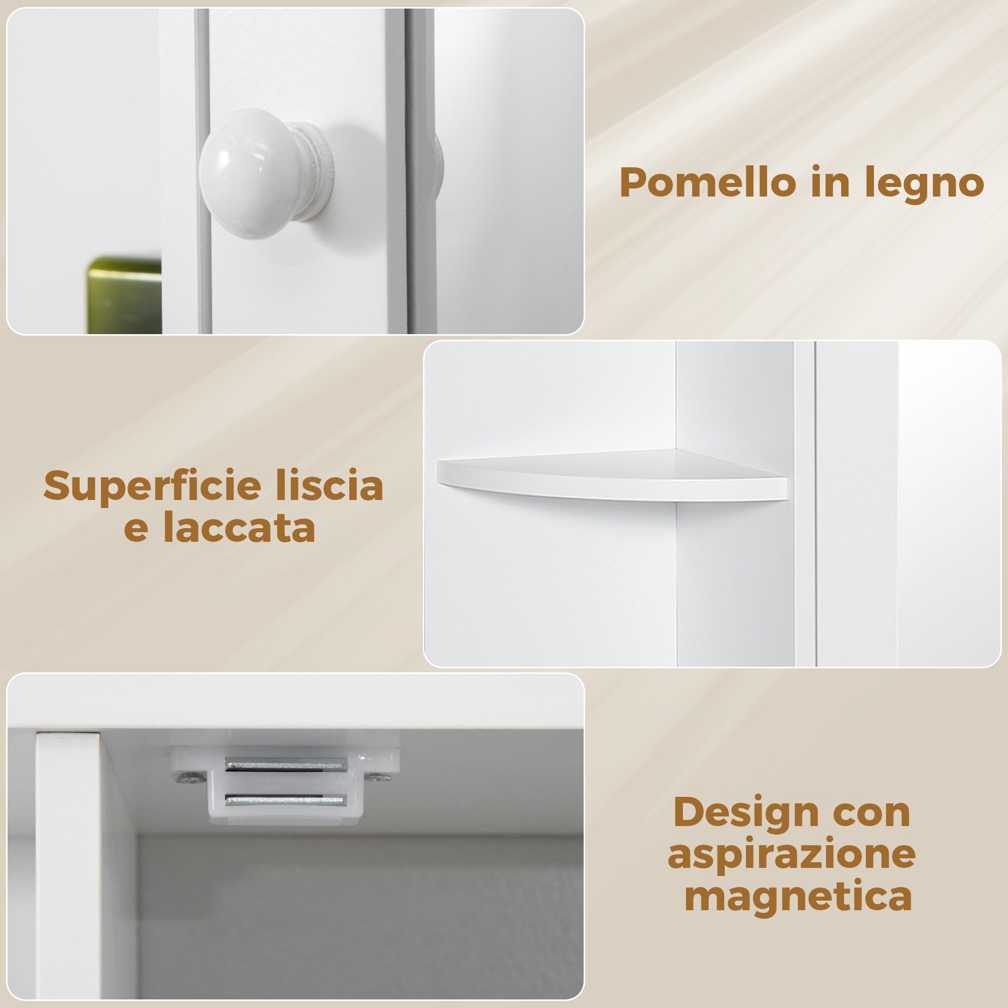 Bathroom Mirror Cabinet with 6 Open and 2 Closed Shelves, 66x17x63 cm Bathroom Cabinet with Mirror, Glass Wall Cabinet, White