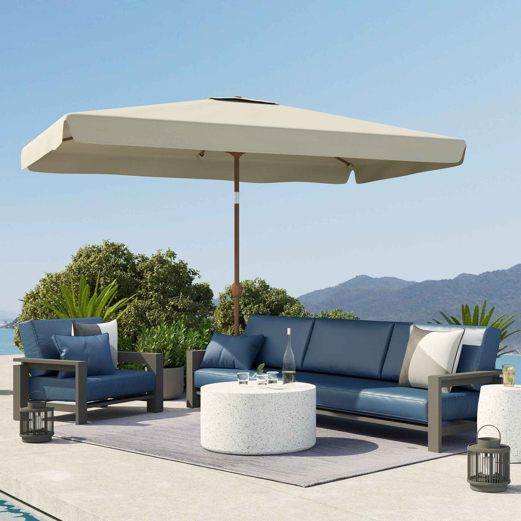 Outsunny 2x3m Rectangular Garden Umbrella with Frill Edge and Crank Handle, Metal and Polyester, Beige