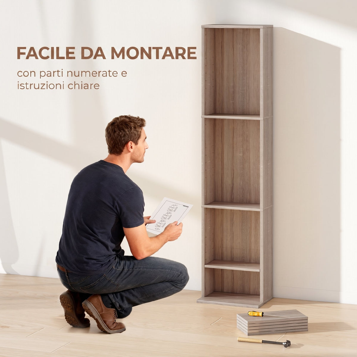 HOMCOM CD Storage Rack with 6 Adjustable Shelves, 260 CDs/120 DVDs Capacity, 33x24x140 cm, Wood Color