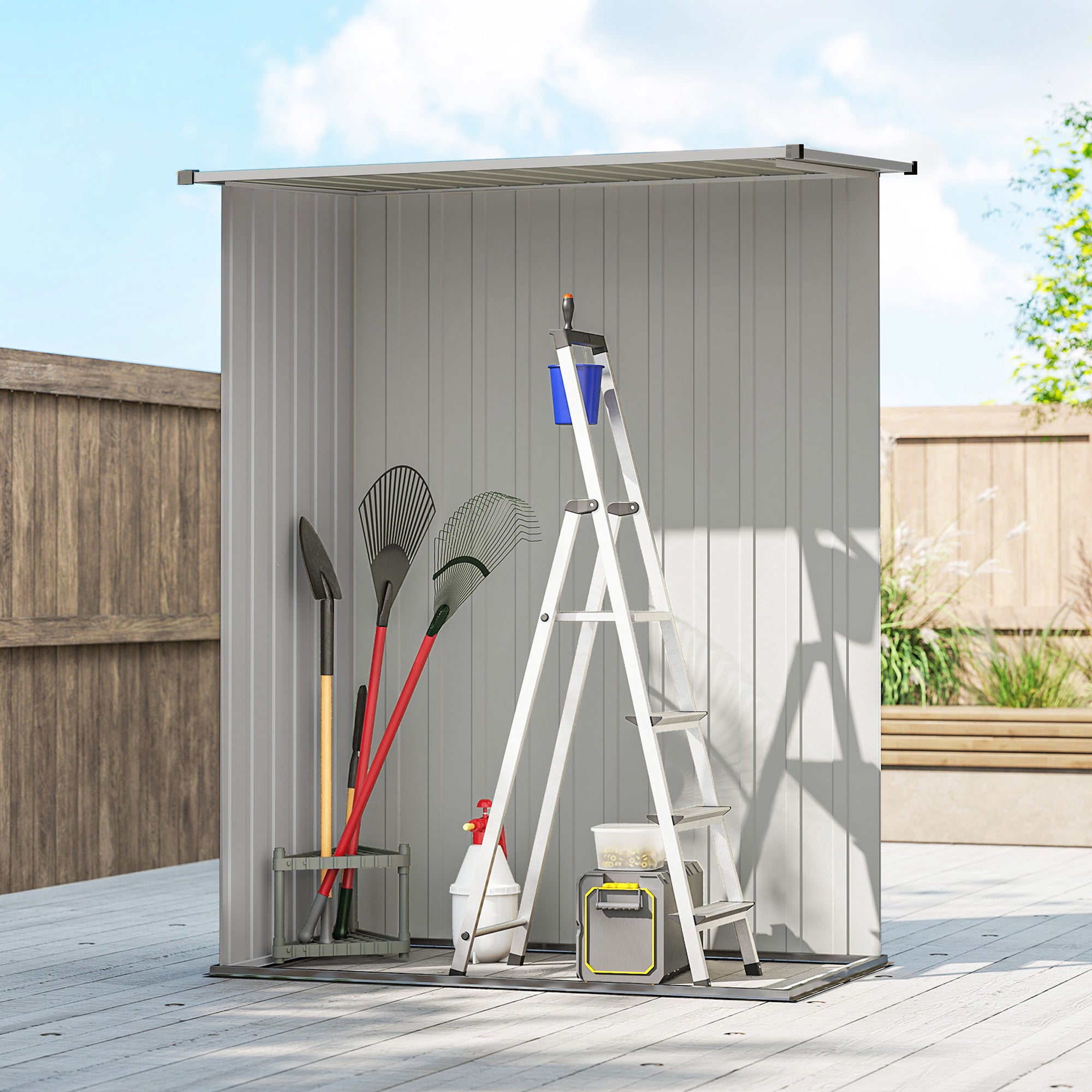 Outsunny Metal Tool Shed with Sloped Roof and Lockable Door, 142x86x189 cm, Silver