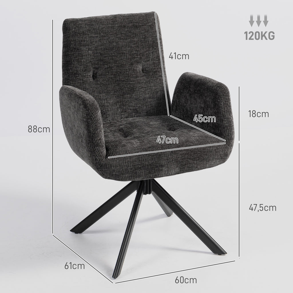 HOMCOM Swivel Bedroom Chair in Linen-Effect Fabric or Angled Steel Legs, Black