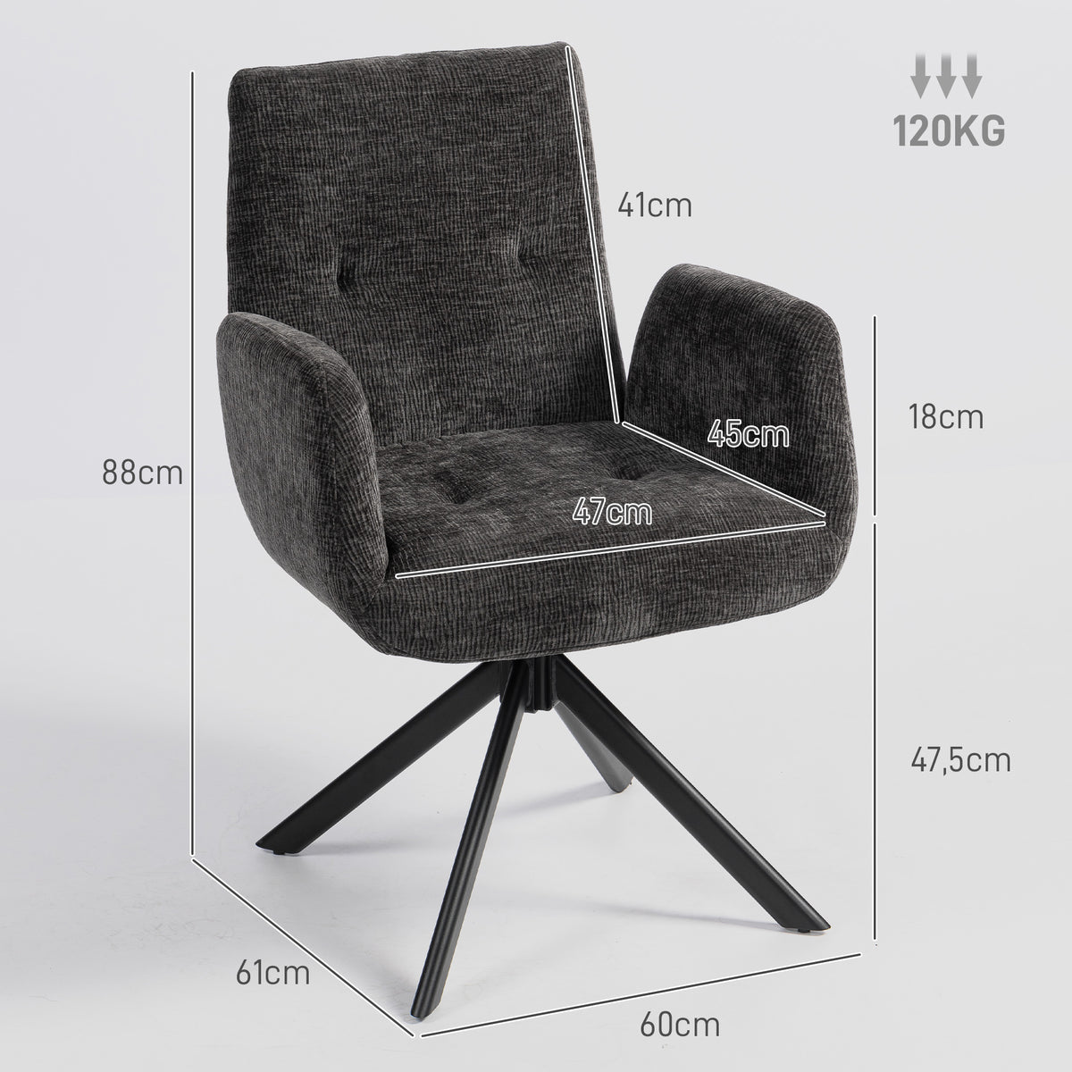 HOMCOM Swivel Bedroom Chair in Linen-Effect Fabric or Angled Steel Legs, Black