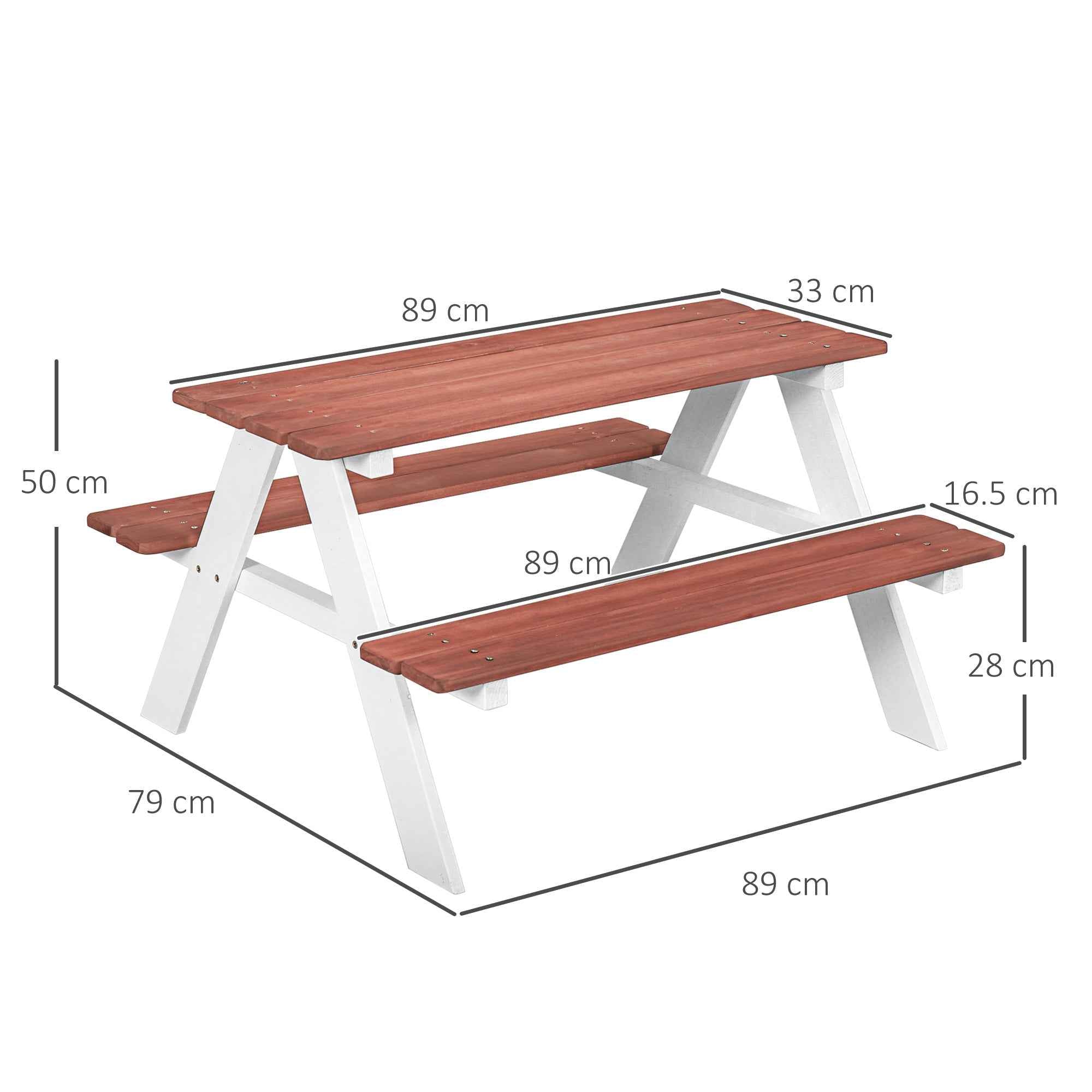 Outsunny Picnic Table Set for Children Ages 3-8 with Wooden Benches, 89x79x50 cm, Brown