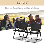 Set of 2 Folding Outdoor Chairs with Armrests in Oxford Fabric and Steel, Black