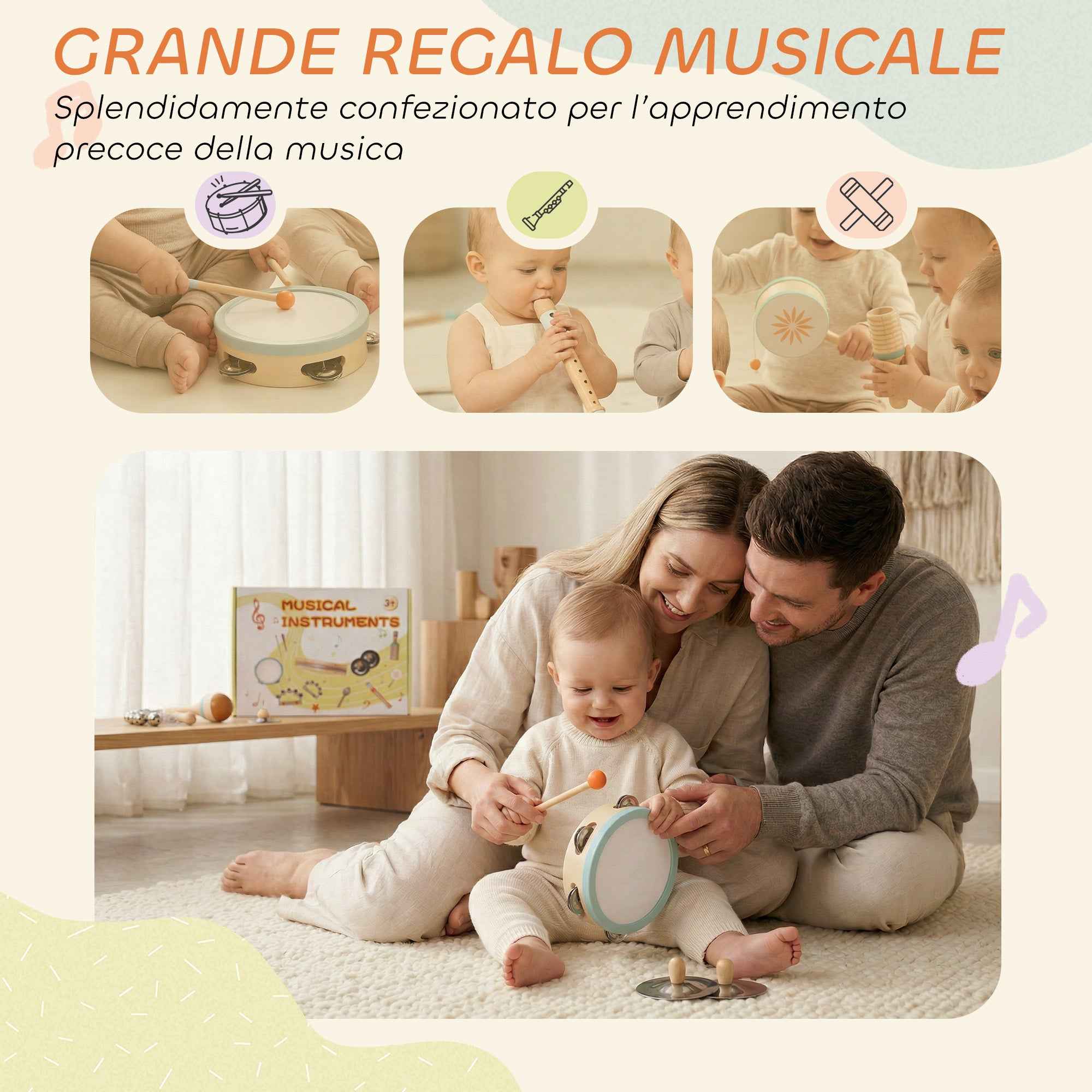 Kids Musical Instruments, Montessori Wooden Percussion Set