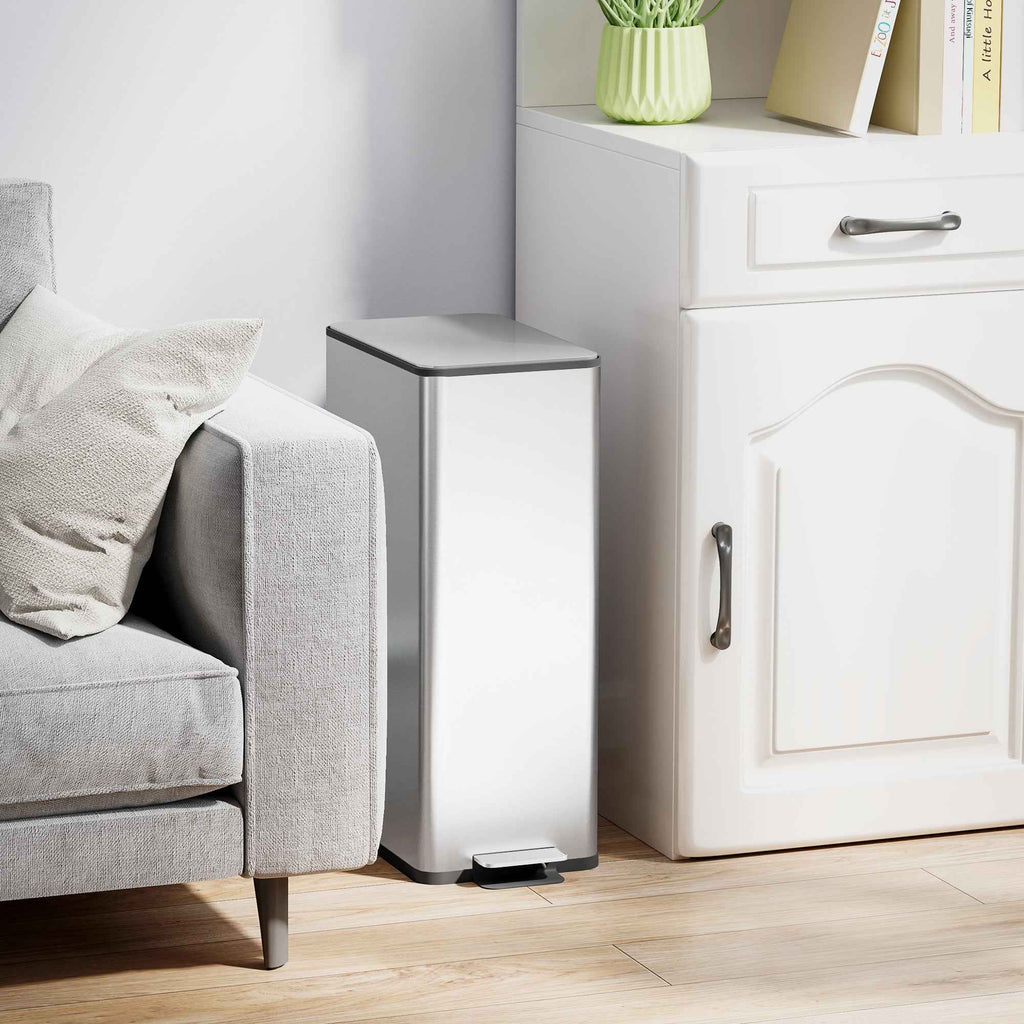 HOMCOM 20L Dustbin with Soft Closure and Removable Bucket, Steel and PP, 21.5x37.2x57 cm, Silver