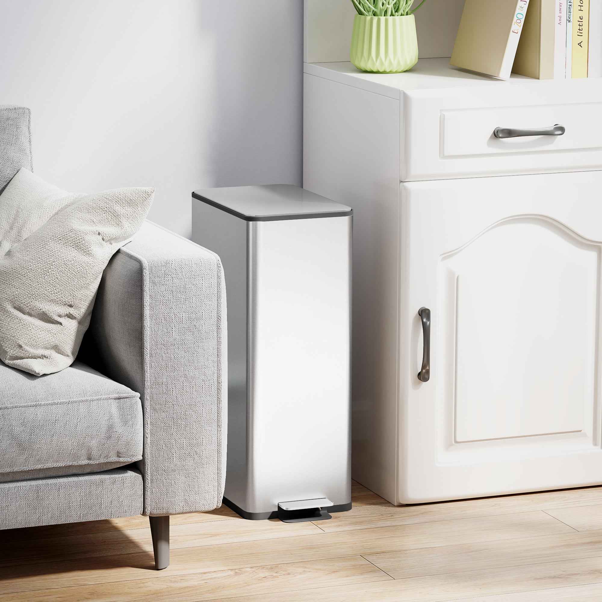 HOMCOM 20L Dustbin with Soft Closure and Removable Bucket, Steel and PP, 21.5x37.2x57 cm, Silver