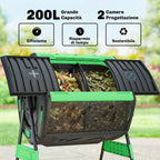 Outsunny 200L Double Chamber Home Composter with 8 Air Vents, PP and Metal, 94x67x98 cm, Green and Black