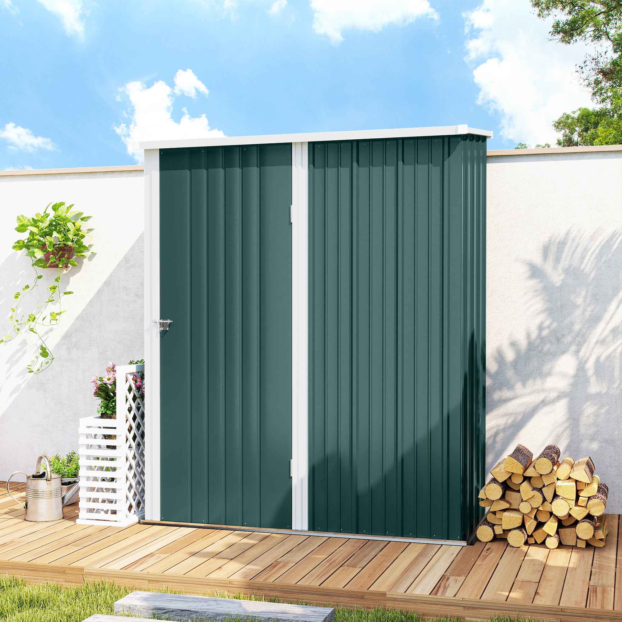 Outsunny Steel Garden Shed with Latch, 161.5 x 94.5 x 196 cm, Green