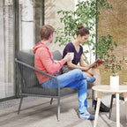 Outsunny 2-Seater Boho Style Sofa with Removable Cushions and Armrests, in Steel and PE Rattan, 112x72x76 cm, Grey