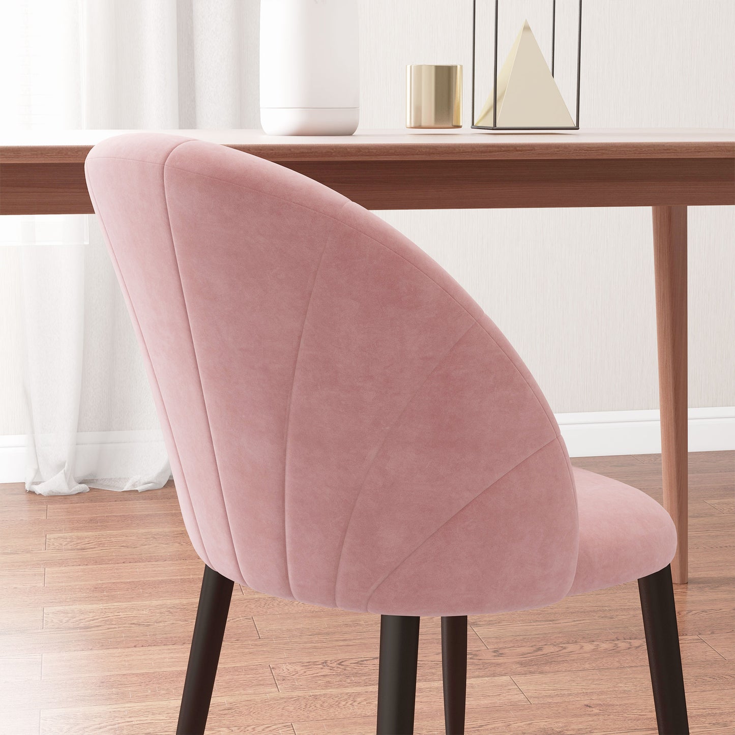 HOMCOM Set of 2 Nordic Style Padded Dining Chairs in Metal and Velvet, 52x54x79cm, Pink