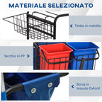 Cleaning Trolley with Garbage Bag, 4 Buckets and Mop Wringer, 93x80x97 cm, Red Blue and Black