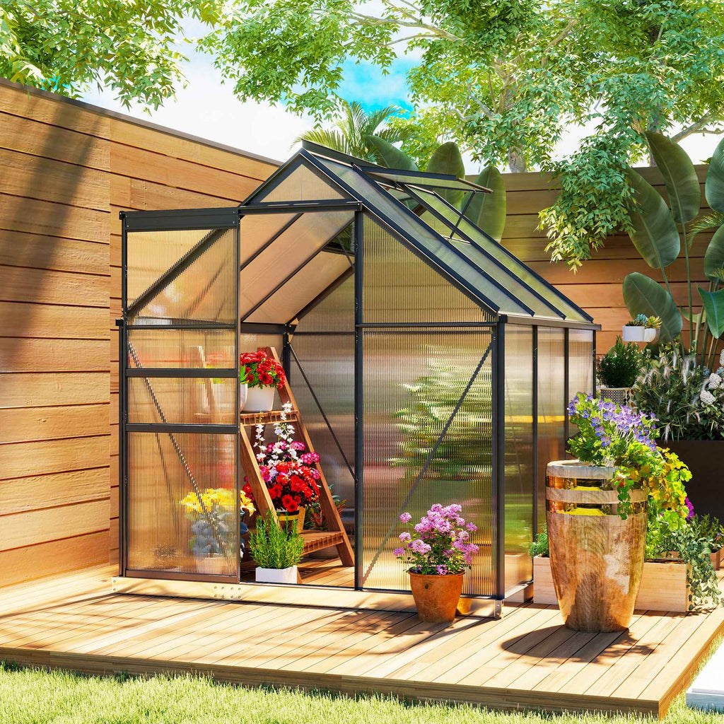 Outsunny 3.6-Inch Polycarbonate and Aluminum Greenhouse with Hinged Door and Roof Window, Gray