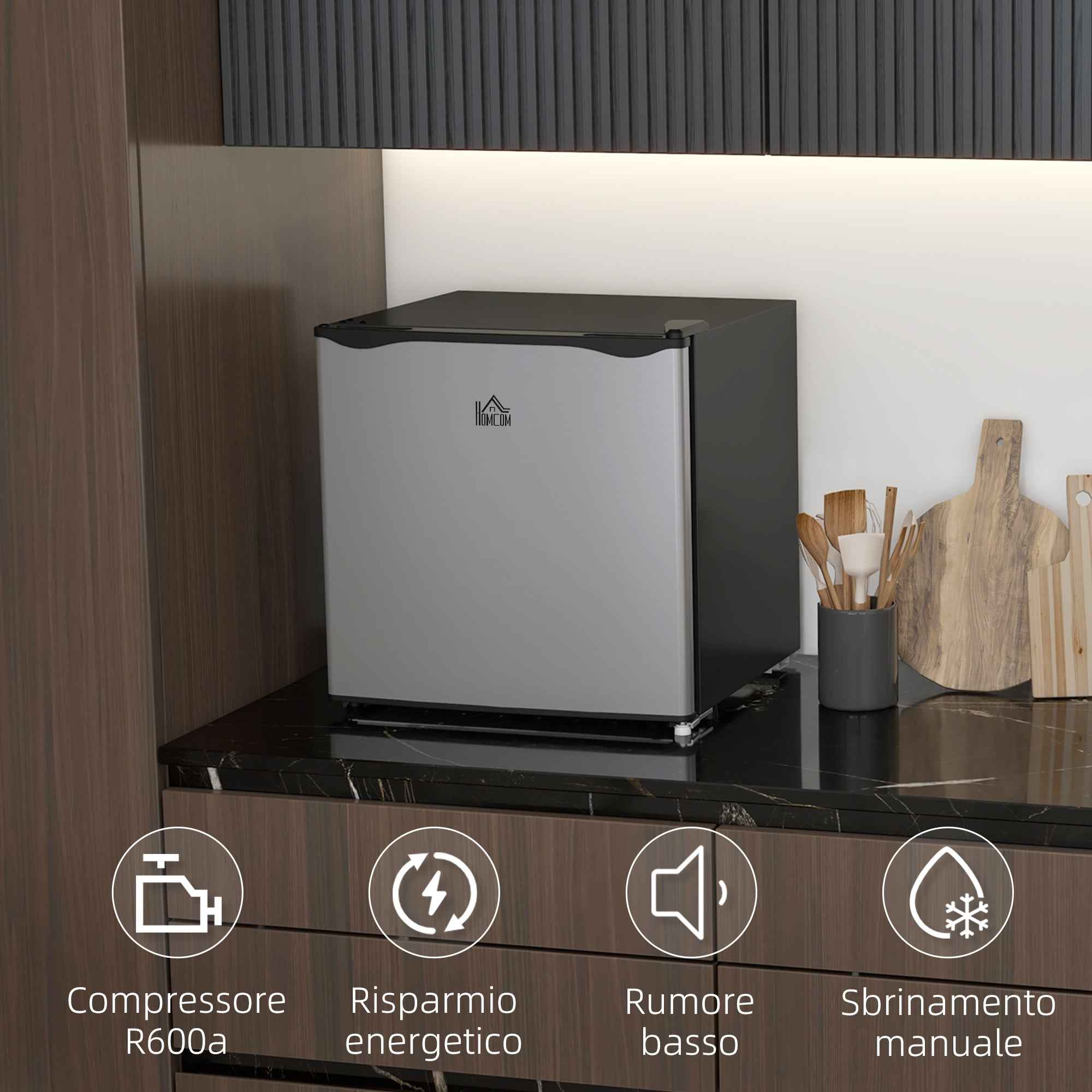 HOMCOM Portable Fridge 35L with Removable Shelf and Adjustable Temperature, 47x44.2x48.8 cm, Silver
