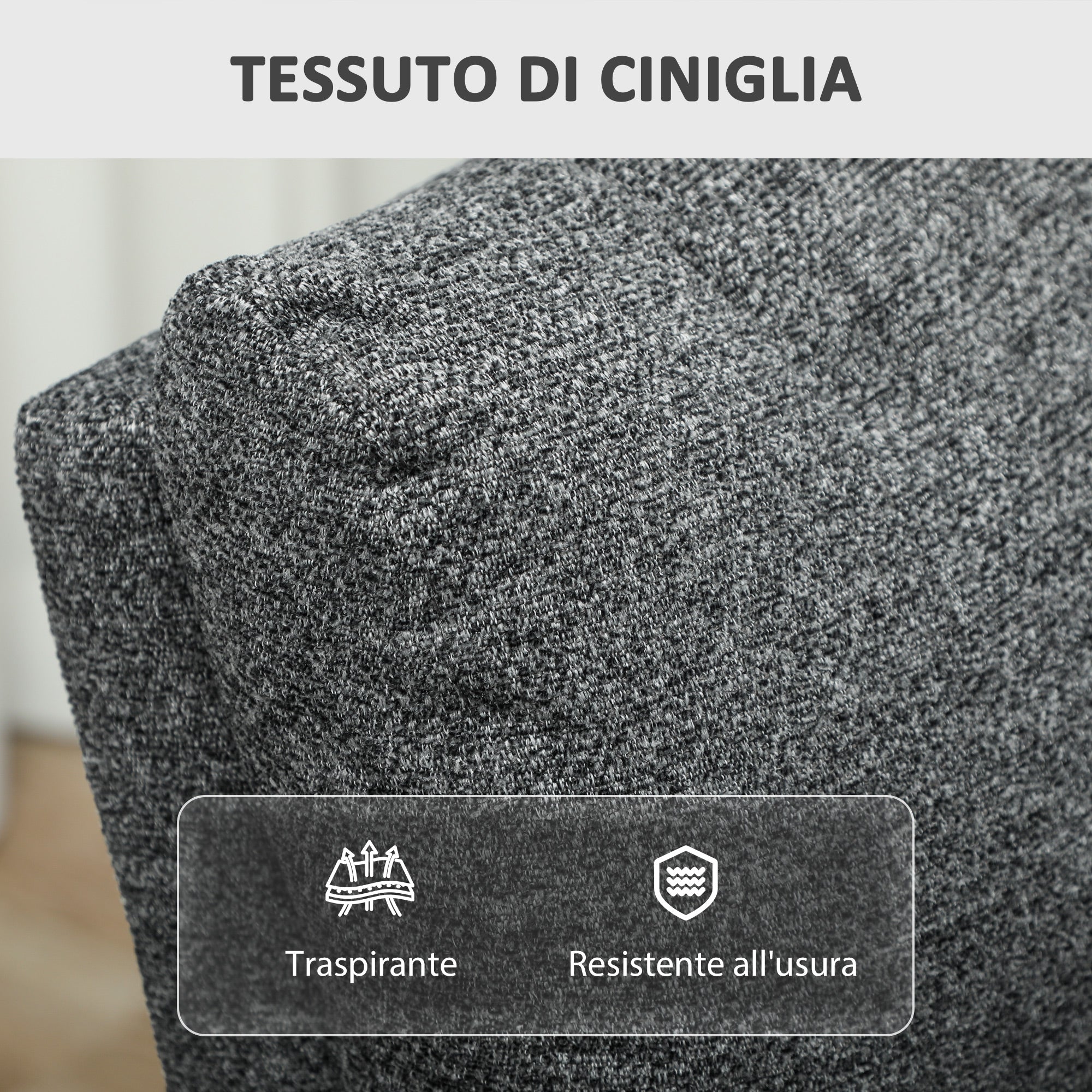 Modern Armchair with Manual Reclining 145° max Upholstered in Grey Chenille, 69x91x101 cm