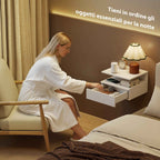 HOMCOM Set of 2 Floating Bedside Tables with Drawer and Open Shelf, 35x32x22.5 cm, White