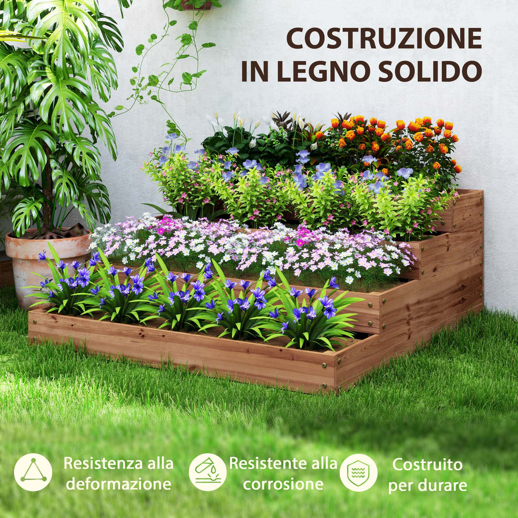 4-Level Raised Garden Bed in Fir Wood with Open Bottom, 113x113x46 cm, Brown