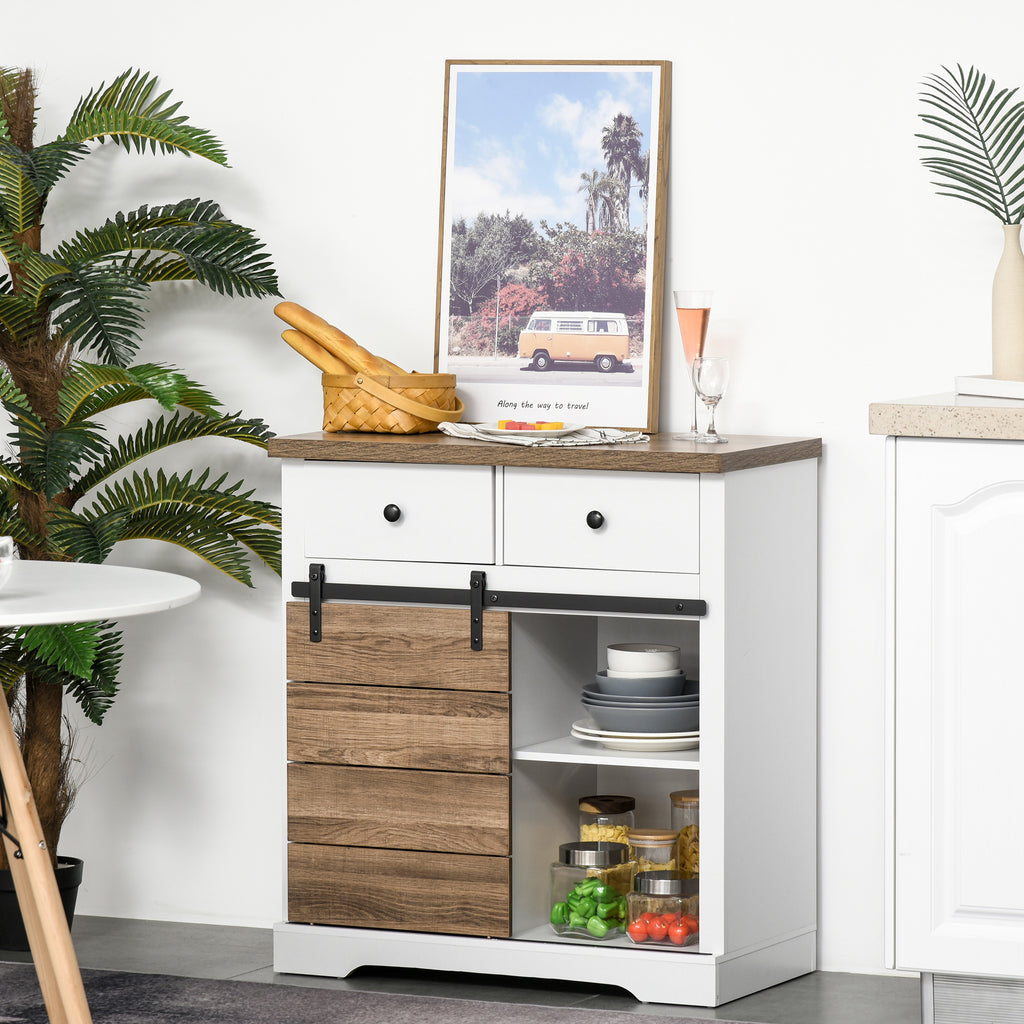 HOMCOM Rustic Kitchen Cabinet with 2 Drawers, Open Shelves and Bottle Racks, in Wood and Metal, 80x39x86 cm - Borgè