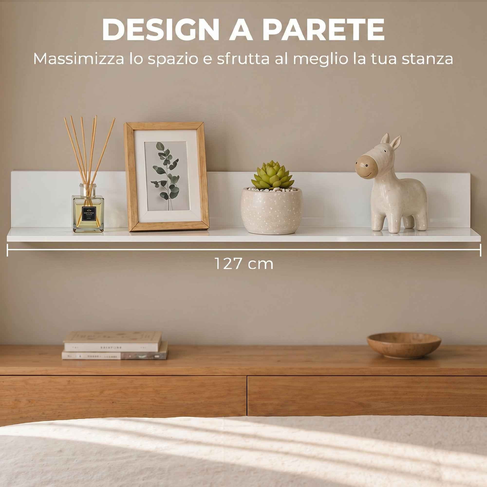 HOMCOM Wall Shelf for Living Room and Bedroom, 1.5 cm Thick, Made of Wood with a Glossy Finish, White