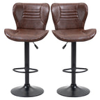 Set of 2 Faux Leather Bar Stools with Adjustable Height, Swivel Seat and Footrest, Brown