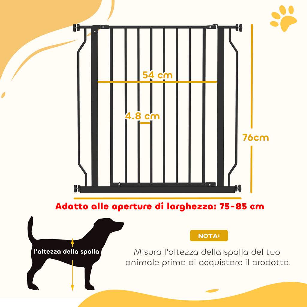Extendable and Adjustable Dog Gate for Stairs and Doors, Made of Steel and ABS, 75-85x76 cm, Black