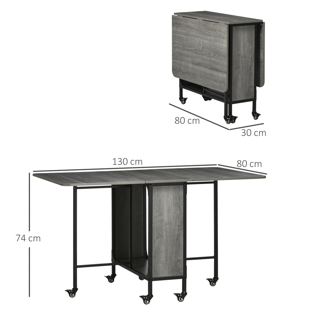 Folding Dining Table for up to 6 People with Shelf, in Wood and Metal, 130x80x74 cm, Grey