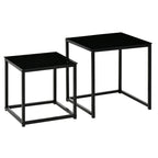 Homcom Set 2 Modern Square Living Room Tables, in steel and tempered glass, black - Borgè