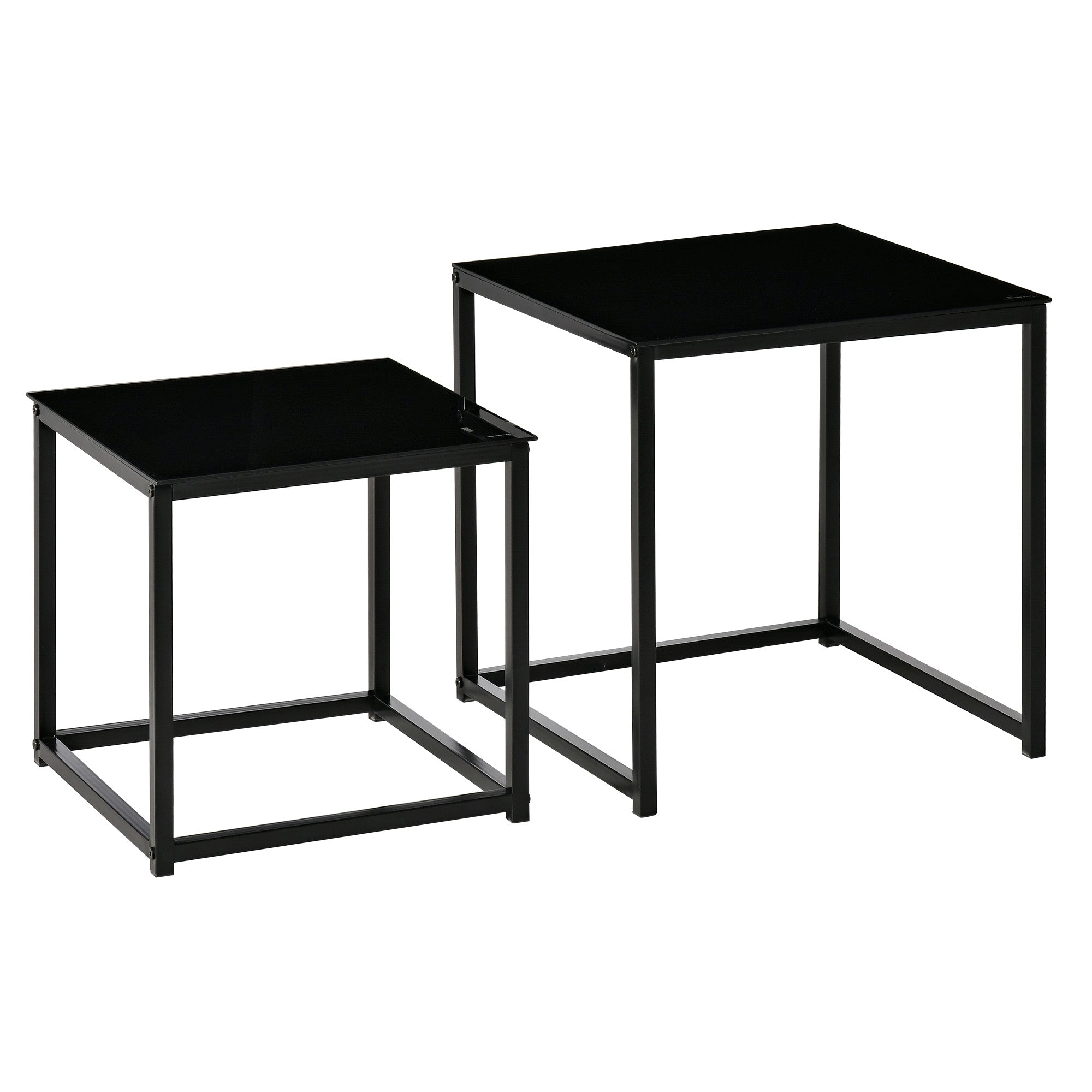 Homcom Set 2 Modern Square Living Room Tables, in steel and tempered glass, black - Borgè