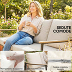 Outsunny 3-Seater Rattan Outdoor Sofa with Wood-Effect Armrests and Backrest, for Porch, Patio, Khaki
