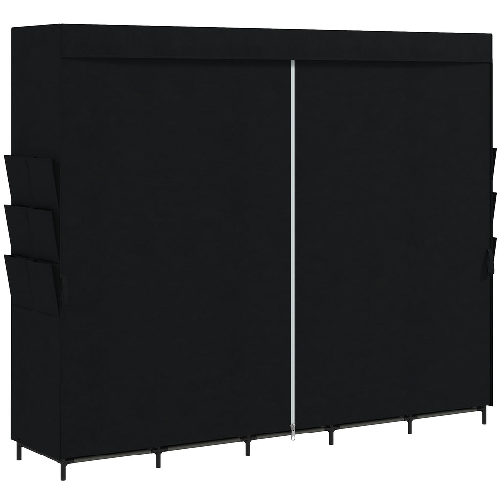 HOMCOM Space-Saving Fabric Wardrobe with 5 Rods, 5 Shelves, 6 Side Pockets, Dustproof Doors with Zip, Black